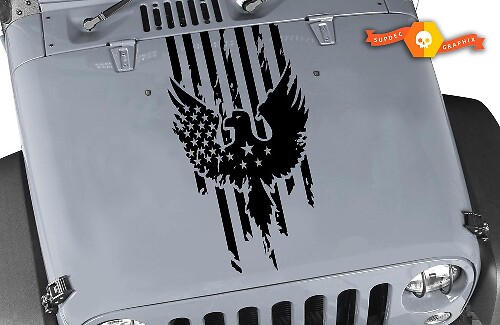 Autocollant en vinyle capot avec aigle et drapeau américain usé pour Jeep Wrangler