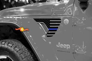 Paire de Jeep Wrangler 2018 JLU Jeep Fender USA Flag Blue Line Vinyl Decal Graphic pour 2018-2021
