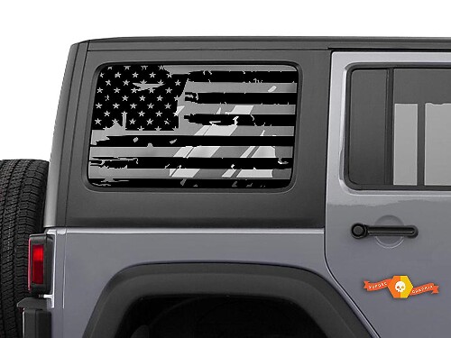 Autocollant Vinyle Drapeau USA Déchiré pour Lunette Arrière Jeep Wrangler