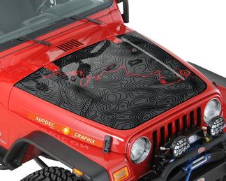 Jeep Wrangler TJ Blackout Topographic Map Voyage d'aventure Vinyl Hood Decal
