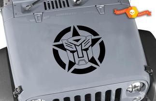 Jeep Wrangler Transformers Autobot Oscar Mike Military Star Autocollant de capot en vinyle 55,9 x 55,9 cm
