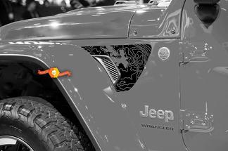 2 côtés Jeep Wrangler JL JLU Gladiator Rubicon Trail Spider Lake Topographic Fender Vent Vinyl Decal pour 2018-2021
