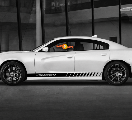 CUSTOM Script Slashed Stripe Pair Bas de caisse Autocollant vinyle pour Dodge Charger 2011-2020
