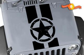 Ensemble de décalcomanies en vinyle pour capot noir Oscar Mike Military Star Jeep en détresse
