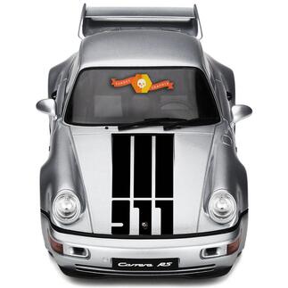 Autocollant Porsche 911 Hood Central 3 bandes et logo 911 Sticker
