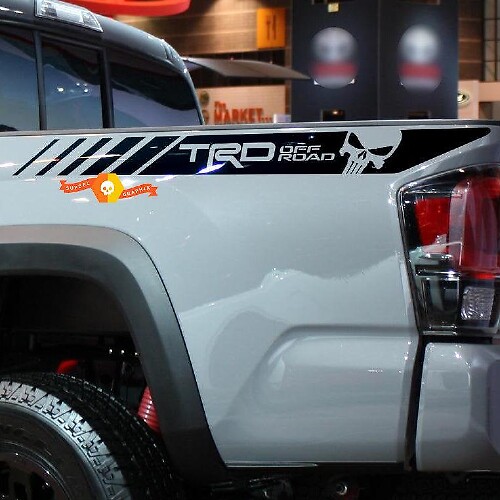 Autocollant Vinyle TRD Off Road Punisher Skull pour Porte de Lit Toyota Tacoma 2013-2020