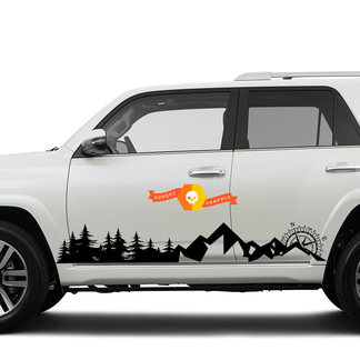 Side Trees Mountains and Compass Rocker side travel Vinyl Sticker Decal fit to Toyota 4Runner 2013 - 2020 TRD Cinquième génération
