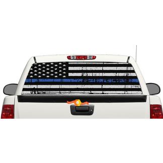 Mince ligne bleue drapeau graphique lunette arrière ou hayon autocollant autocollant camionnette SUV voiture
