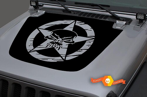 Autocollant en vinyle tête de mort militaire détruite pour capot de Jeep Wrangler & Gladiator