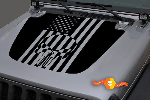 Autocollant en vinyle capot Crâne Punisher Drapeau USA pour Jeep Wrangler et Gladiator