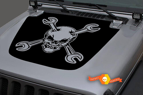Autocollant en vinyle capot Tête de mort et Clés croisées pour Jeep Wrangler JL JLU et Gladiator JT