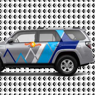 Toyota 4Runner Montagnes Lignes et Rayures Vintage Rétro Autocollant Bleu Couleurs Autocollant Graphique Côté Lit Chevet Corps Kit Pour 4Runner 2013 - maintenant
