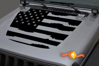 Jeep 2018 - 2021 Gladiator Wrangler JL JLU JT capot US USA drapeau détruit minable vinyle autocollant autocollant graphique
