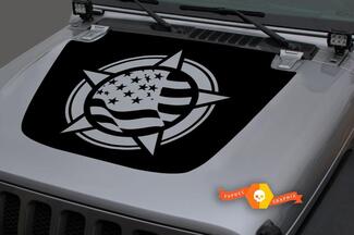 Jeep 2018-2021 Gladiator Wrangler JL JLU JT Hood war star USA Flag Vinyl Sticker Sticker Graphic
