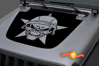 Jeep 2018-2021 Gladiator Wrangler JL JLU JT Hood war Military Star crâne marque noire Vinyl Decal Sticker Graphic
