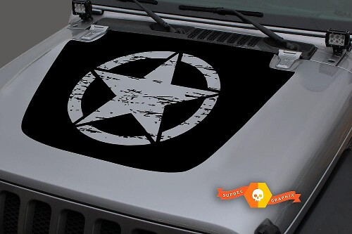 Autocollant en vinyle de capot avec étoile militaire usée pour Jeep Wrangler & Gladiator