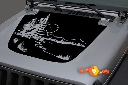 Autocollant en vinyle Capot Forêt Montagnes Lune pour Jeep Wrangler et Gladiator