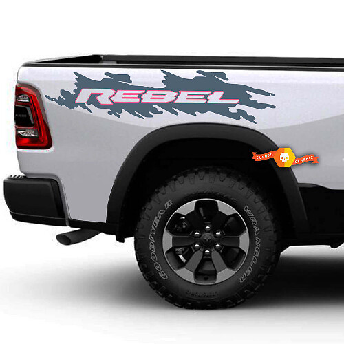 Autocollants Vinyle de Style Rebel Splash pour Flanc de Benne, Paire pour Camion Dodge Ram
