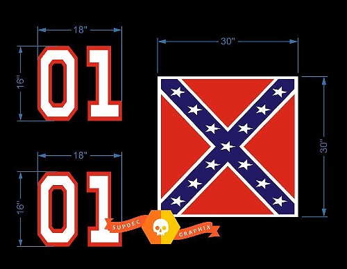 Kit d'autocollants en vinyle numéro et drapeau style General Lee 01