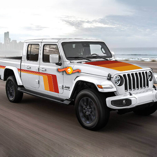 Kit d’autocollants en vinyle bandes latérales et capot style rétro pour Jeep Gladiator