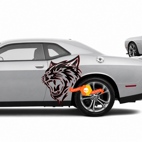 Autocollant vinyle paire bord rouge tête de chat personnalisée pour aile arrière latérale Dodge Challenger