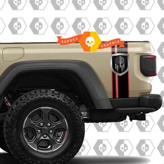 Bandes latérales arrière bicolores avec bouclier et casque de gladiateur autocollants en vinyle pour Jeep Gladiator
