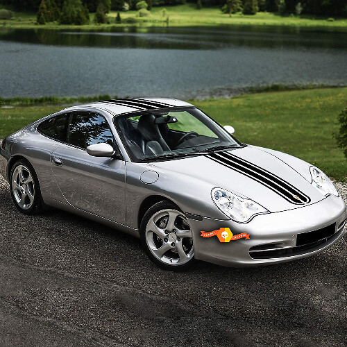 Kit d'autocollants en vinyle rayures capot et toit de course pour Porsche 996 Carrera