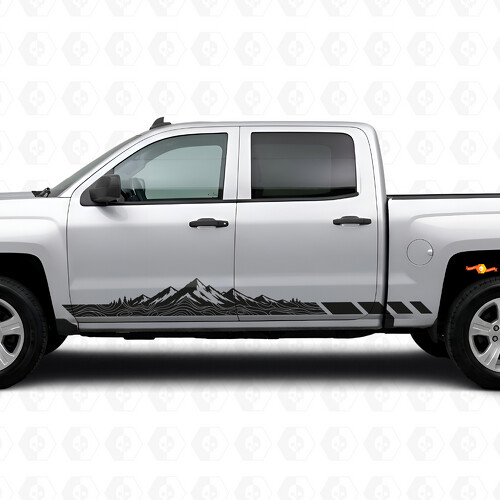Bandes vinyles topographiques montagne pour porte et bas de caisse Chevrolet Silverado 1500 K2XX 2014-2019