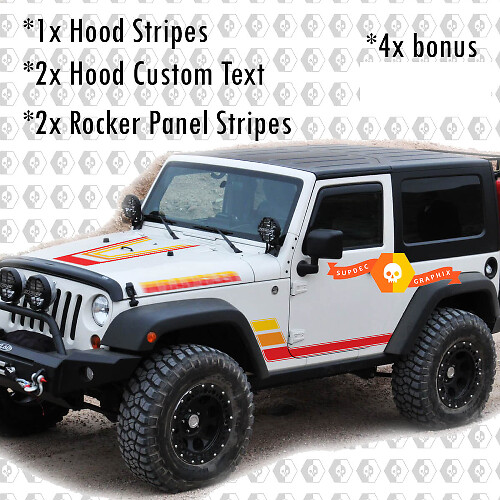 Rétro Vintage Kit Hood Rocker Panel Stickers Autocollants pour Jeep Wrangler Rubicon Renegade JK 2 Portes

