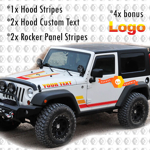 Rétro Vintage Kit Hood Rocker Panel Stickers Autocollants pour Jeep Wrangler Rubicon Renegade JK 2 Portes

