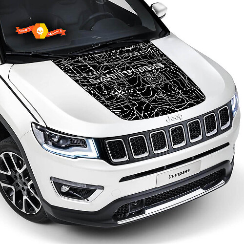 Autocollant en vinyle topographique latitude pour capot Jeep Compass 2017-2020