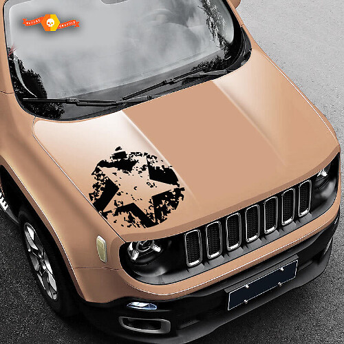 Autocollant Vinyle Grunge Étoile de l'Armée Vieillie pour Capot Jeep Renegade