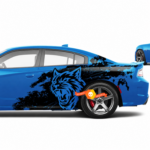 Custom Cat Head Distressed Grunge Pair Latéral Aile arrière Autocollant vinyle pour Dodge Challenger Hellcat
