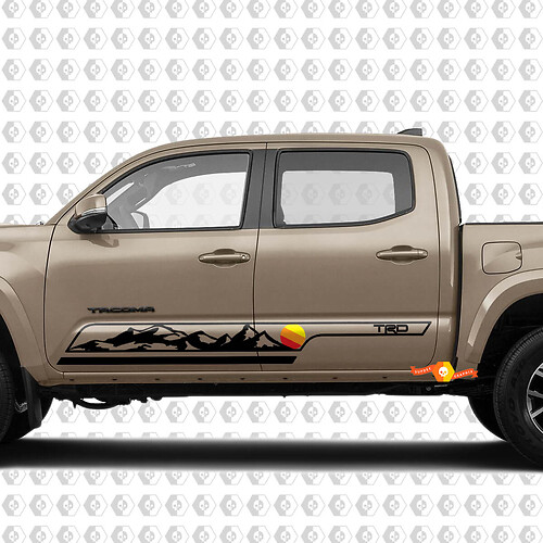 Montagnes avec soleil dans les couleurs TRD Vintage Teq Bed Side Stripes Vinyl Stickers Decal Kit pour Tacoma
