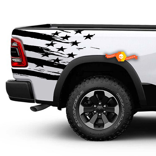 Kit d'autocollants vinyle drapeau américain usé pour flanc arrière de Dodge Ram