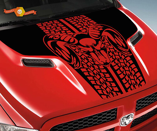 Dodge Ram Tire Tracks Rebel Hood Logo Truck Vinyl Sticker Decal Graphic Pick Up Pickup #2
