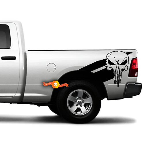 2 Rebel Side Punisher Skull Hash Marks Grunge Design Car Bed Pickup Vehicle Truck Vinyl Graphic Sticker Decal Hayon
