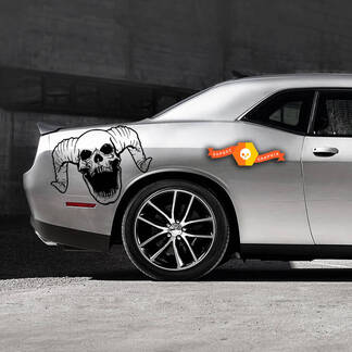 2 Dodge Challenger tête de mort côté Splash Logo voiture Mopar vinyle Grunge autocollant graphique

