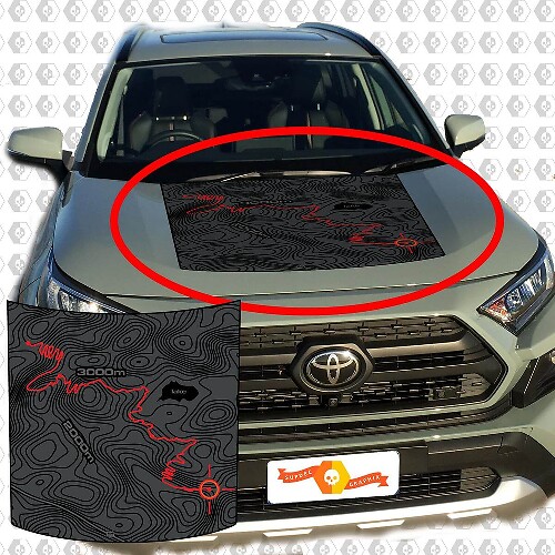 Autocollant vinyle noir mat carte topographique pour capot Toyota RAV4 2019