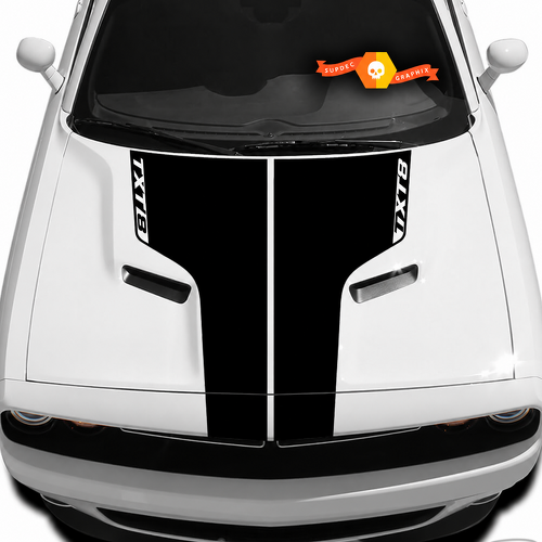 Autocollant Vinyle Double Bande de Capot TXT8 pour Dodge Challenger 2009-2014