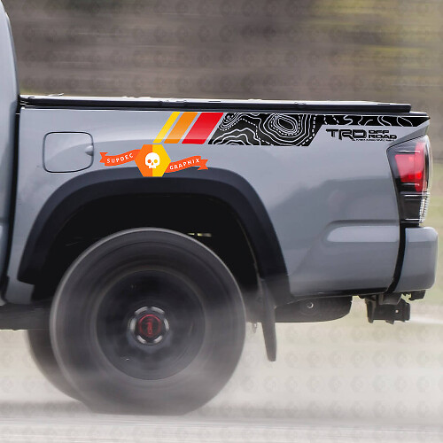 Autocollants en vinyle style vintage carte topographique arrière latérale pour Toyota Tacoma 2005–2020