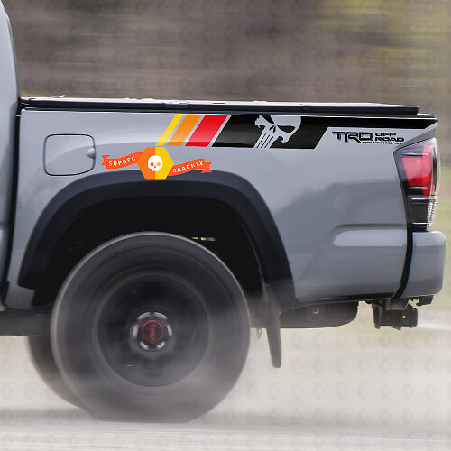 Paire TRD Sport PRO Off Road Vintage Colors Punisher Stripes pour Tacoma Side Vinyl Stickers Decal Fit to Toyota Tacoma 2005–2020
