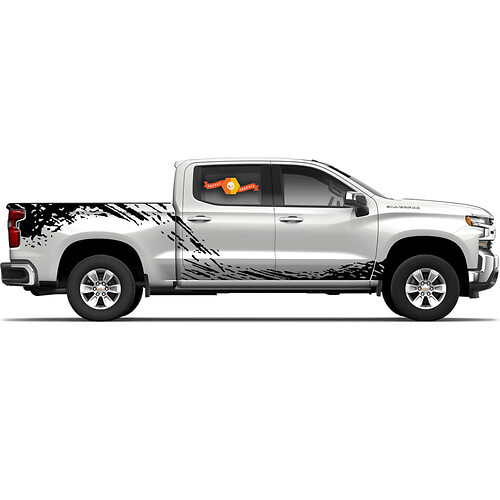 Autocollant à 2 bandes Splash compatible avec Chevrolet Silverado 2019 2020 Crew Cab 1500 Side Bed - portes Mud Splash
