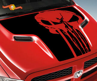 Dodge 2010 2018 s'adapte à Ram 1500 2500 Punisher Skull Grunge Hood Logo Truck Vinyl Decal Graphic Pick Up Pickup
