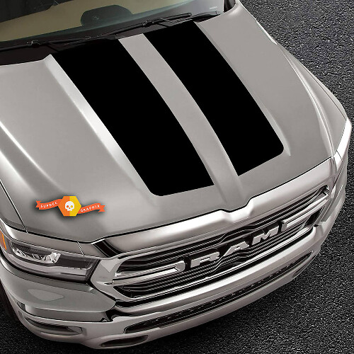 Kit d'autocollants vinyle pour capot à bandes noires jumelées pour Dodge Ram 1500 2019-2020