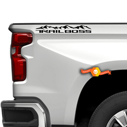 Jeu d'autocollants en vinyle pour côtés de benne Trail Boss Mountain Truck pour Chevy Silverado 2019-20