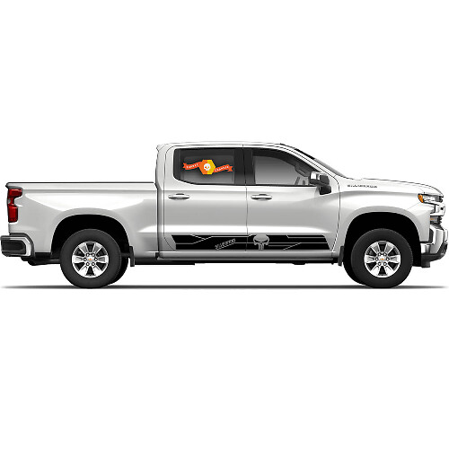 2 x Chevy Chevrolet Silverado Punisher Skull Vinyl Decal Autocollant Graphique Porte Latérale
