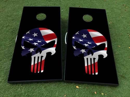 Black Punisher USA flag Cornhole Board Game Sticker Vinyle Wraps avec stratifié