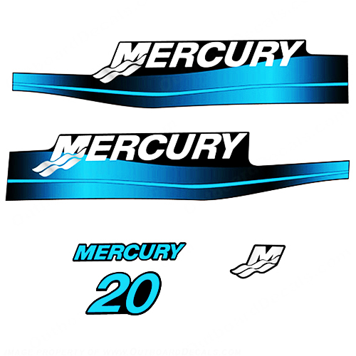 Kit d'autocollants Mercury 20HP 2 temps - Autocollant bleu