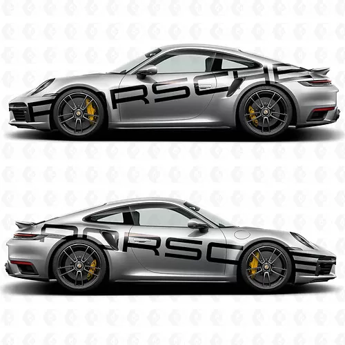 Autocollant Mural Porsche 911 GT3 RS - Décoration 185×42cm, Noir Et Blanc, Neuf